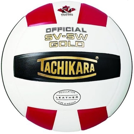 Tachikara Tachikara SV5W-GOLD.SWB Gold Competition Premium Leather Volleyball - Scarlet-White-Black SV5W-GOLD.SWB